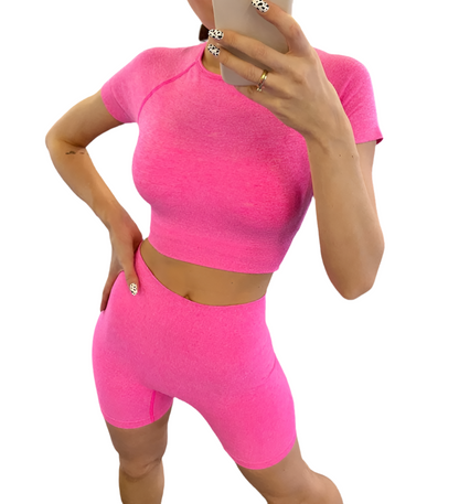 2 Piece Seamless High Waist Yoga/Running Short Set