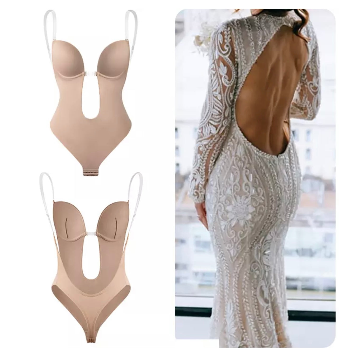 Invisible Strap Backless Thong Bodysuit Shapewear