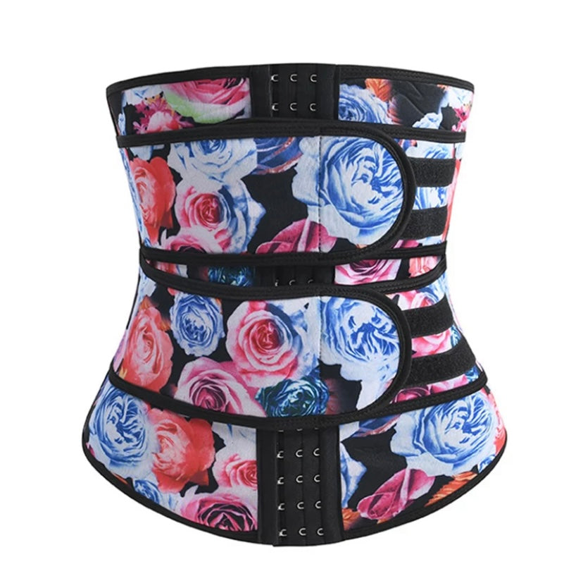 Floral Waist Trainer with Double Strap & Adjustable Hook